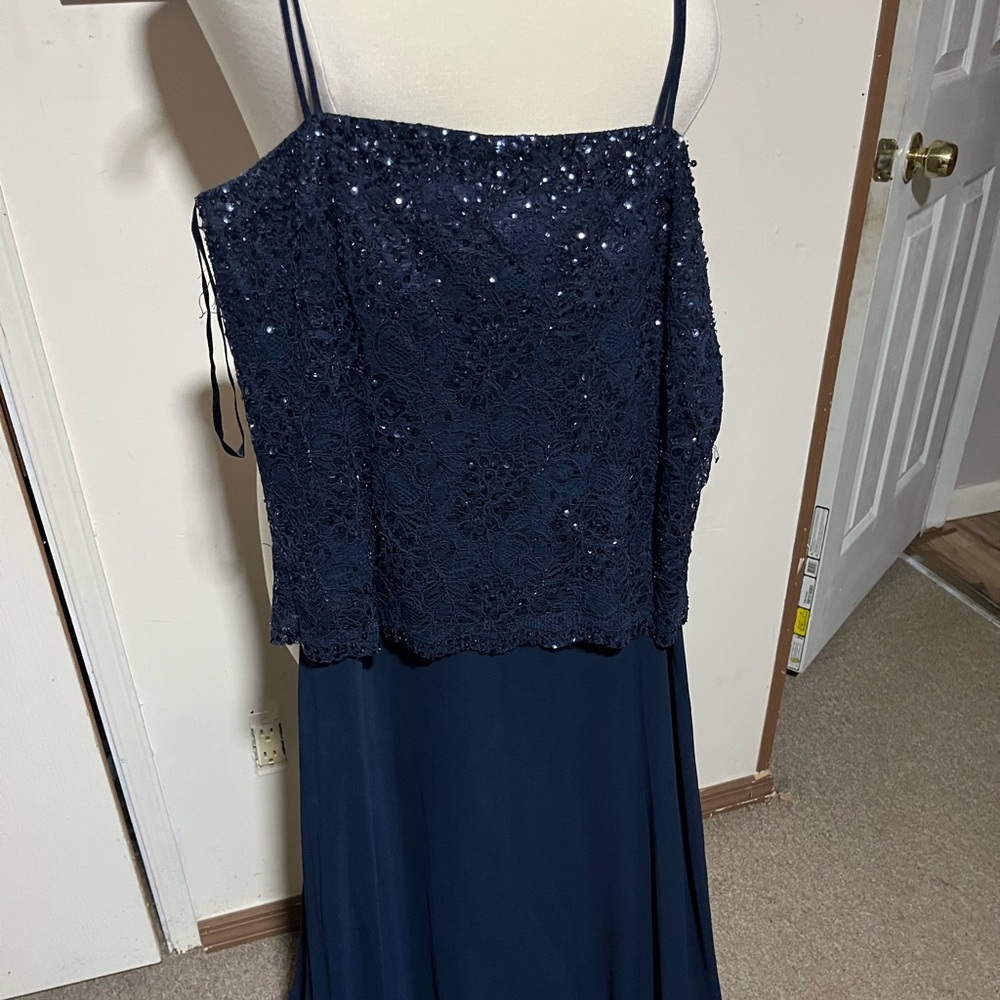 Formal Navy Blue Lace Maxi Dress with Jacket